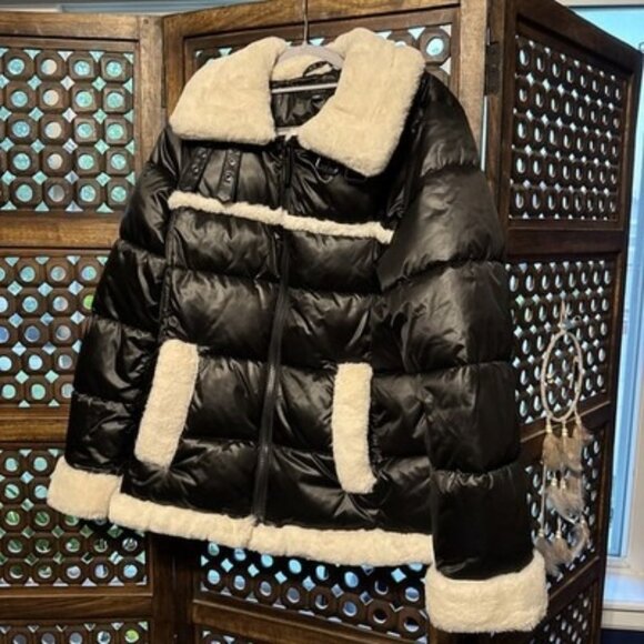 Laundry By Shelli Segal Jackets & Blazers - Laundry By Shelli Segal White Faux Fur Trim Puffer  Coat  Black Large